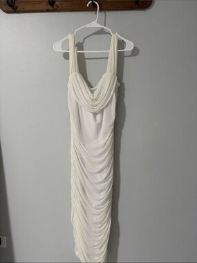 Ivory Draped Maxi Dress with Cowl Neck